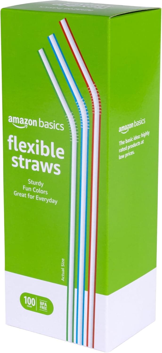Amazon Basics Flex Straws, 100 count, 7.5 in