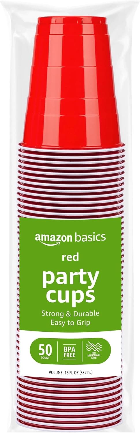 Amazon Basics 18 oz Party Cups, Red, 50 count