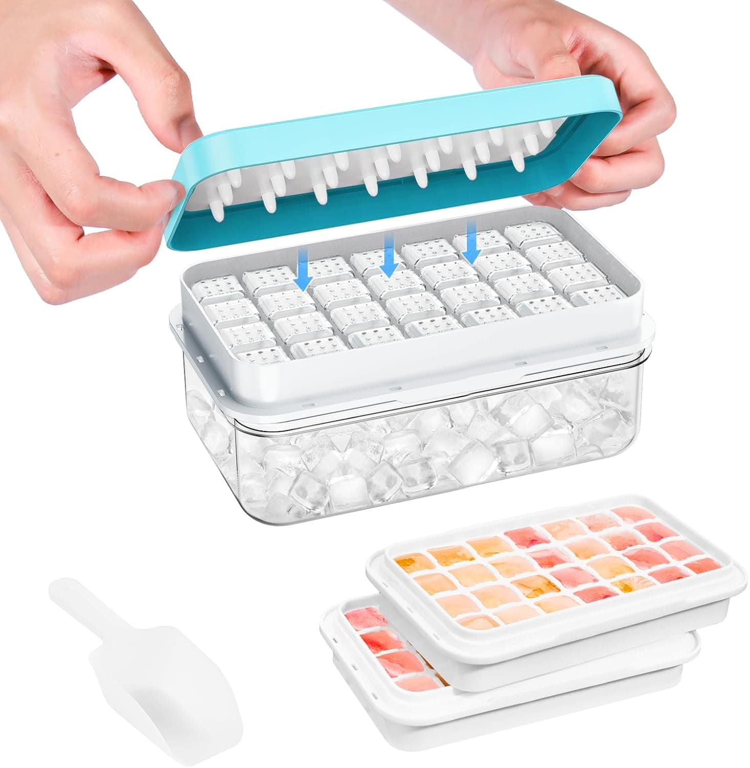 PHINOX Ice Cube Tray with Lid & Bin, 56 cubes